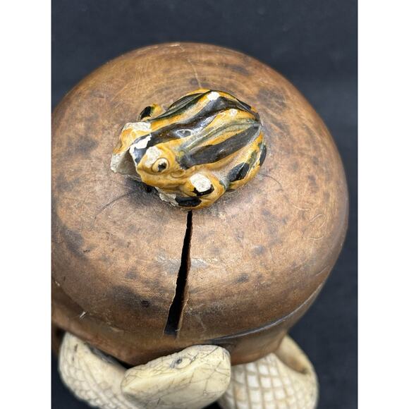 Old Hand Carved Wooden Skull Mini Humidor w Snake Japanese- App 4.5” Tall Read* - Picture 5 of 14